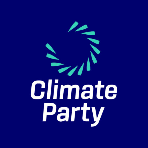 Climate Party logo on blue
